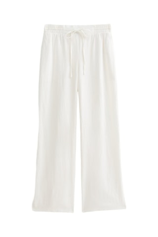 Pantalon wide legs taille haute en lin - Blanc