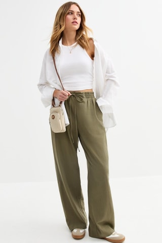 Pantalon wide legs en lin - Kaki