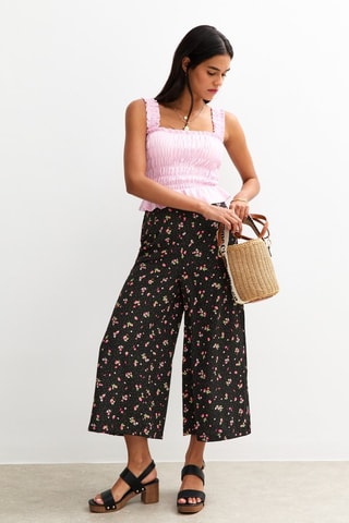 Pantalon wide legs 7/8 taille haute - Noir