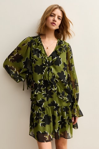 Vestido estilo patinadora - Castanho e verde
