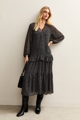 Vestido com folhos - Preto