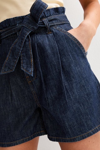 Short relaxed en jean taille haute - Bleu marine