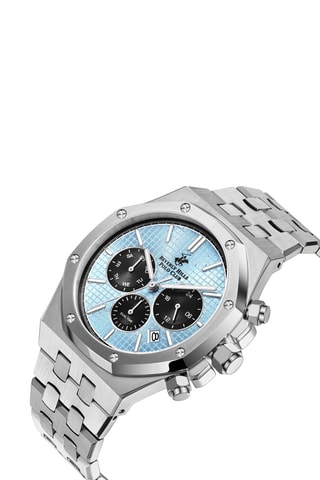 Montre à quartz en acier - GMT - Argenté et bleu clair
