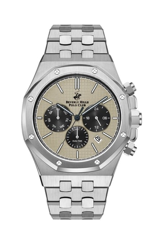 Montre à quartz en acier - GMT - Argenté et beige