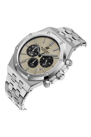Montre à quartz en acier - GMT - Argenté et beige