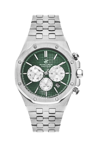 Montre à quartz en acier - GMT - Argenté et vert