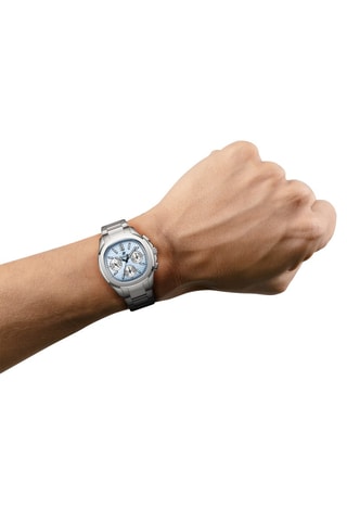 Montre à quartz en acier - Argenté et bleu clair