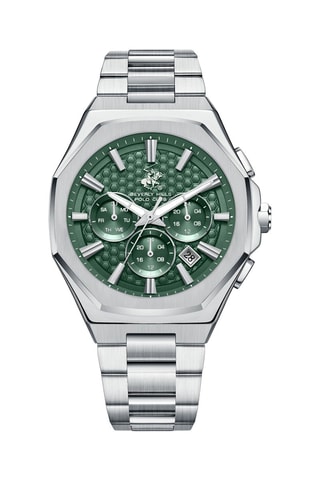 Montre à quartz en acier - GMT - Argenté et vert