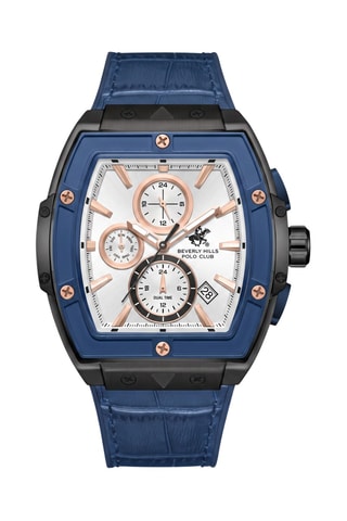 Montre à quartz en cuir et silicone - Bleu et blanc