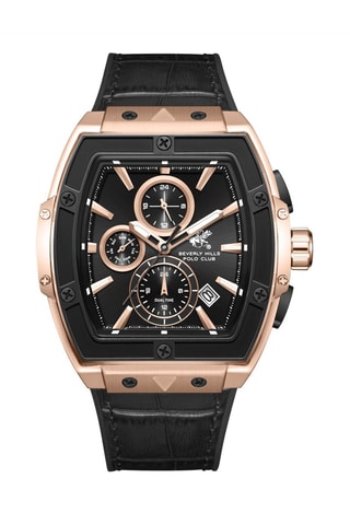 Montre à quartz en cuir - Noir et doré