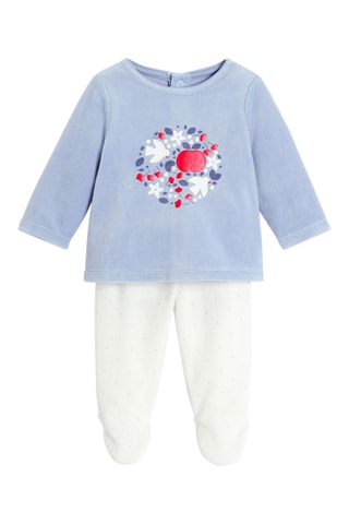 Pijama de terciopelo - Blanco y celeste