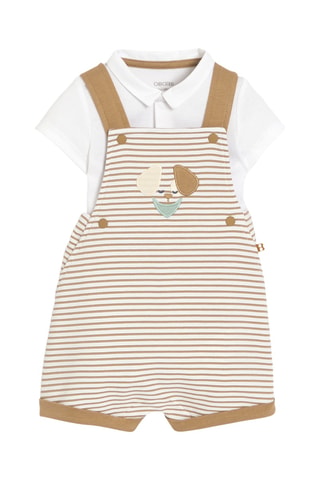 Peto corto y body - Beige y blanco - Obaibi