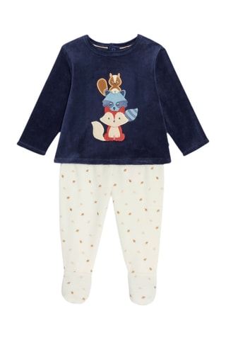 Pijama de terciopelo - Azul marino y crudo