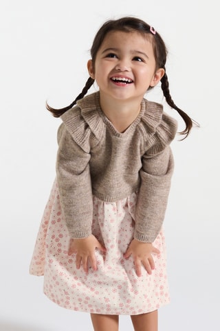 Vestido combinado - Beige jaspeado y blanco