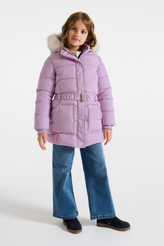 Doudoune longue à capuche - Mauve