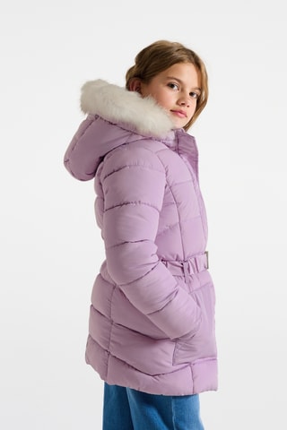 Doudoune longue à capuche - Mauve