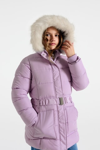 Doudoune longue à capuche - Mauve
