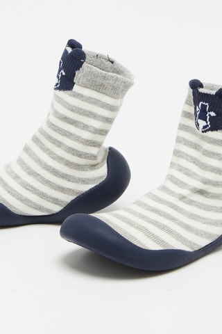 Tenis estilo calcetín con orejas - Gris claro jaspeado y crudo