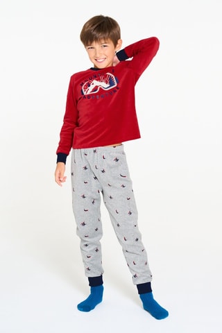 Pijama - Gris claro jaspeado y rojo - Okaïdi