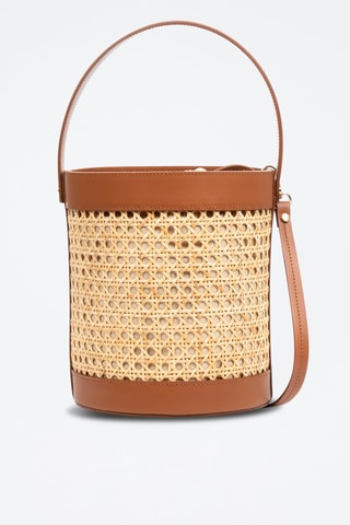 Mala bucket em couro Apiro Camel - Castanho e bege