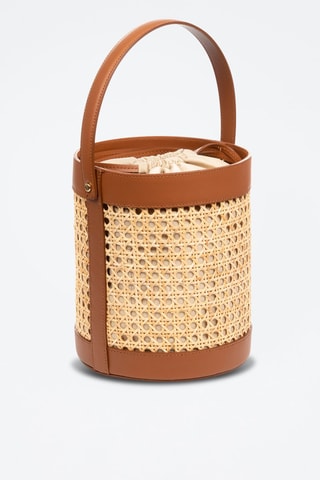 Mala bucket em couro Apiro Camel - Castanho e bege