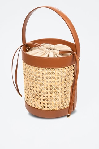 Mala bucket em couro Apiro Camel - Castanho e bege