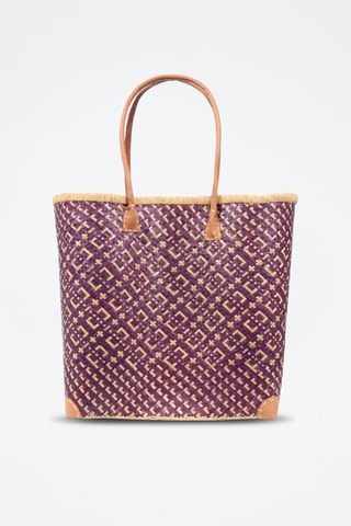 Panier en paille - 32 x 35 x 20 cm - Violet