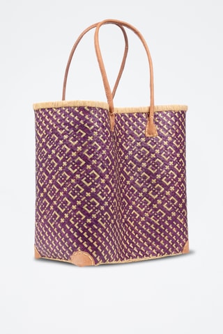 Panier en paille - 32 x 35 x 20 cm - Violet