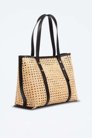 Mala shopper em couro Apulia - Preto e bege - Preto