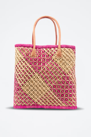 Panier en raphia et paille - 32 x 34 x 20 cm - Fuchsia