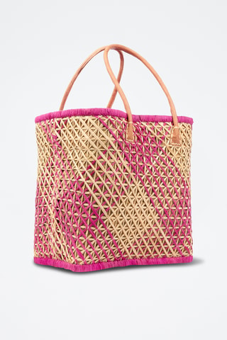 Panier en raphia et paille - 32 x 34 x 20 cm - Fuchsia