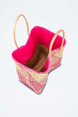 Panier en raphia et paille - 32 x 34 x 20 cm - Fuchsia
