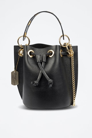 Mala bucket em couro - Preto - Dourado e preto