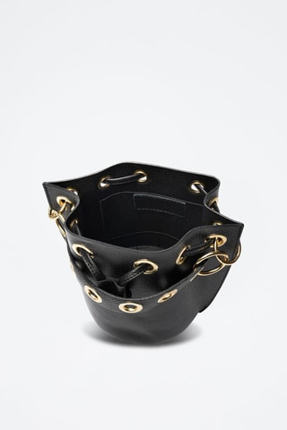Mala bucket em couro - Preto - Dourado e preto