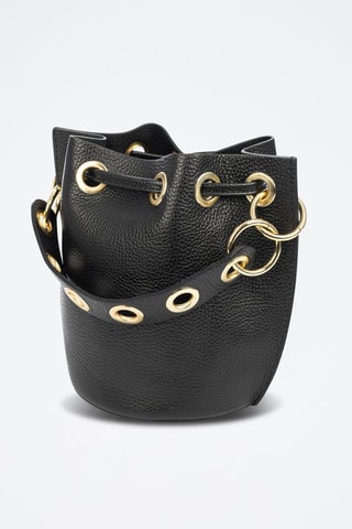 Mala bucket em couro - Preto - Dourado e preto