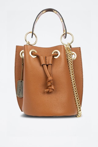 Mala bucket em couro - Camel - Dourado