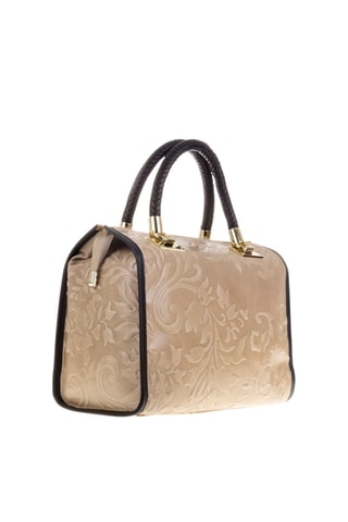 Mala em couro - Bege e dourado - Bege