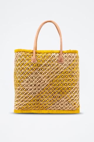 Panier en raphia et paille - 32 x 34 x 20 cm - Jaune