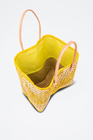 Panier en raphia et paille - 32 x 34 x 20 cm - Jaune