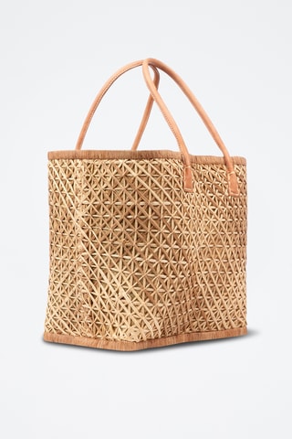 Panier en raphia et paille - 32 x 34 x 20 cm - Kaki