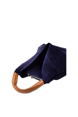 Mala de ombro em nobuck - Azul-marinho e camel - Azul-marinho
