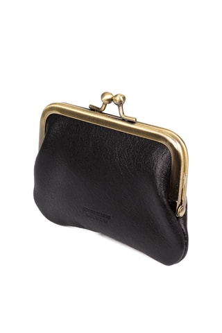 Porta-moedas em couro Preto  - Preto