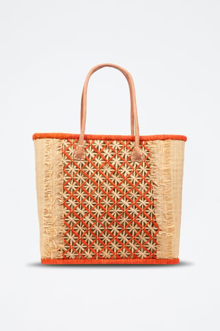 Panier en raphia et paille - 37 x 34,5 x 20 cm - Orange