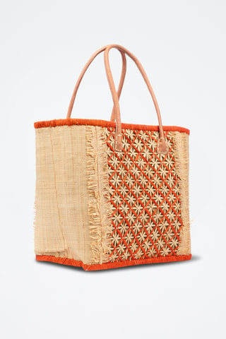 Panier en raphia et paille - 37 x 34,5 x 20 cm - Orange