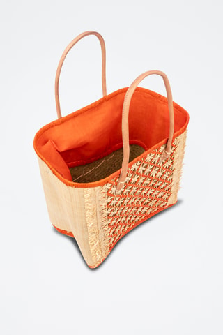 Panier en raphia et paille - 37 x 34,5 x 20 cm - Orange