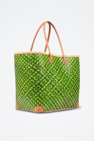 Panier en paille - 32 x 35 x 20 cm - Vert