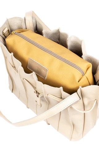 Mala de ombro em couro - Creme - Bege