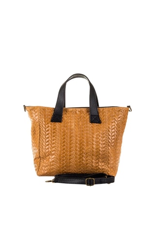 Mala shopper em couro Camel e preto - Firenze Artegiani - Preto e castanho