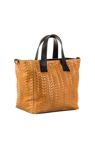 Mala shopper em couro Camel e preto - Firenze Artegiani - Preto e castanho