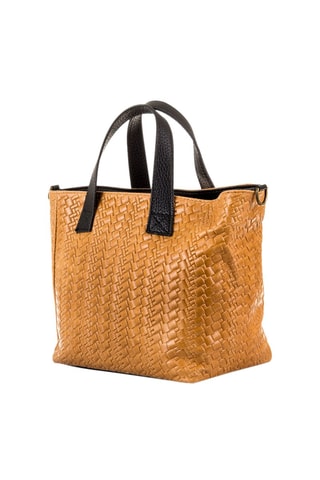 Mala shopper em couro Camel e preto - Firenze Artegiani - Preto e castanho